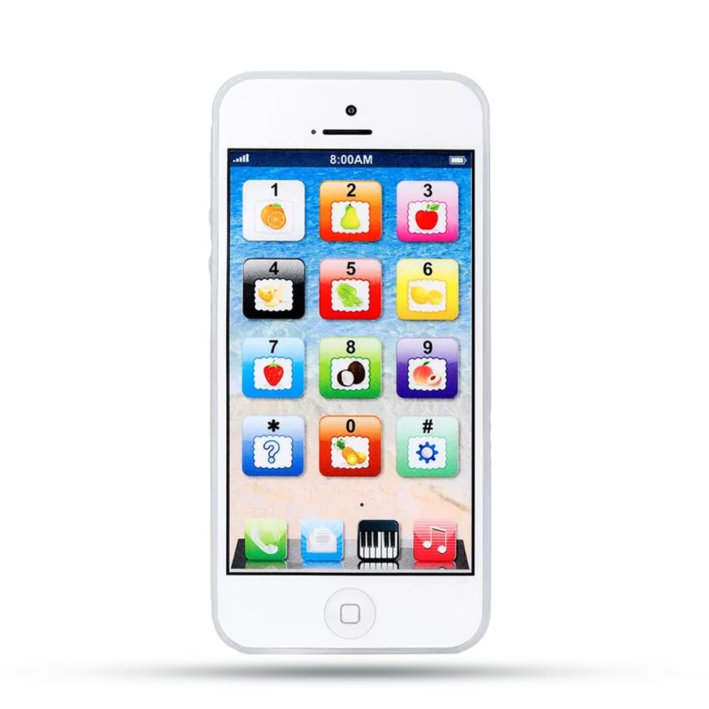 AMERTEER YPhone Phone Toy Play Music Learning English Educational Cell Phone Mobile Gift Prize for Baby Kids Children (White)