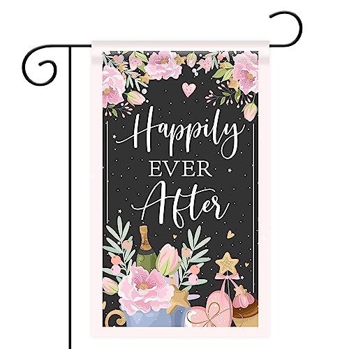 Happily ever After Garden Flag, Wedding/Engagement/Bridal Shower Yard Banner, Wedding Vertical Double Sided Polyester Garden Flag,Home Outside Indoor Lawn Decorative Flags, 12 x 18 Inch