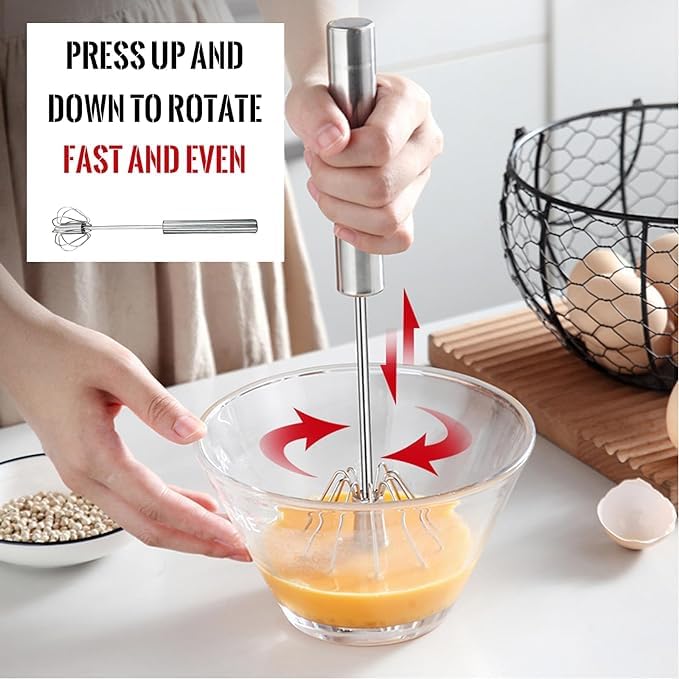Fouet Mélangeur Semi-automatique En Acier Inoxydable, Outil Polyvalent Pour Batteur à œufs, Mousseur à Lait, Mélangeur à Main, Ustensile De Cuisine Pour Mélanger, Fouetter, Battre, Remuer, 30,5 Cm