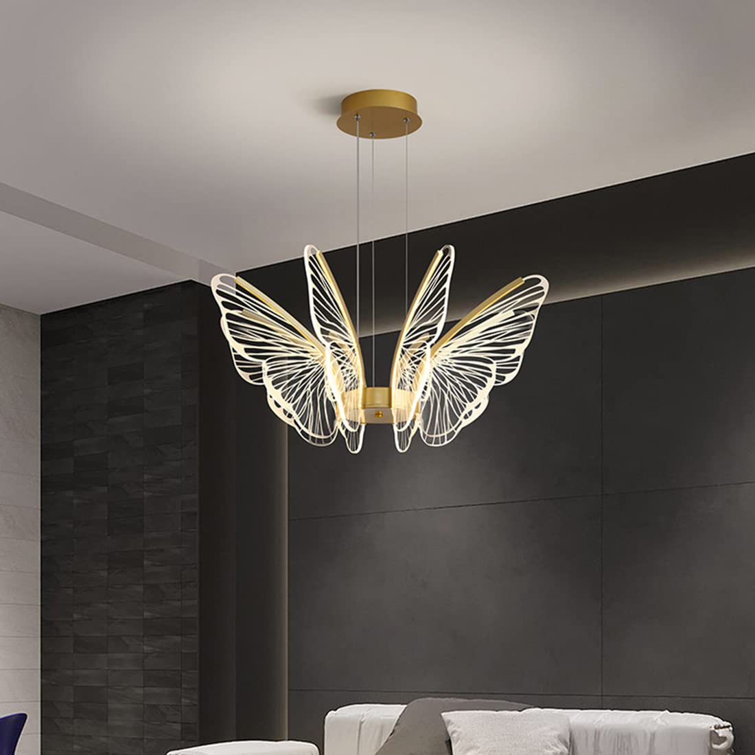 Lustre LED Suspendu Papillon Avec Télécommande - 3 Couleurs (chaud, Naturel, Blanc) - Dimmable, 48W - Pour Salon, Chambre, Salle à Manger - 3