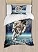 Ambesonne Galaxy Duvet Cover Set, Astronaut Floats Outer Space with Planet Earth Globe Surreal Gravity Image Space Art, Decorative 2 Piece Bedding Set with 1 Pillow Sham, Twin Size, Grey Blue