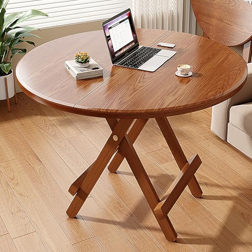 Expandable Round Drop leaf Dining Table Space saving & Foldable for Small Spaces Versatile Multipurpose Table for Dining Rooms & Kitchens (Brown 10)