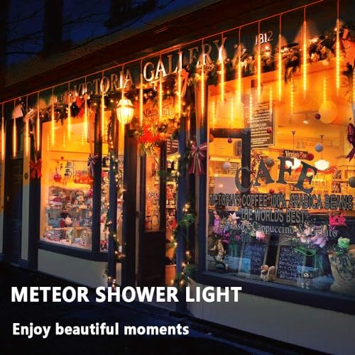 Roytong Meteor Shower Christmas Lights - Orange 10 Tube 540 LED 20 Inch Icicle Lights for Halloween Outdoor Tree Patio Garden Roof Eaves Decor