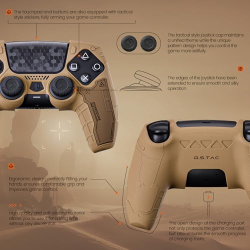 Image of GeekShare G.S.TAC Tactical PS5 Controller Skin Set: Non-Slip Silicone Cover Compatible with PS5 Wireless Controller, 2 Thumb Grips & 2 Stickers, Compatible with Monster Hunter Wilds (Desert Yellow)