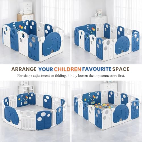 Image of 16 panel Playpen for Babies upto 5 year with Mat and Balls Foldable Baby Play Area Indoor Setup Play Yard Fence for Toddlers Kids Playarea Setup Outdoor Children Play Pen with Gate Baby Playpen(5*6 FT=30 SQFT Blue)