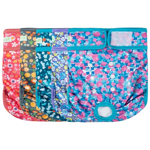 Image of wegreeco Female Dog Diapers, Washable Reusable Pet Puppy Doggie Diapers for Small Medium Large Female Dogs in Heat Period, Doggy Period Panties, 5 Pack, Small, Floral Pattern