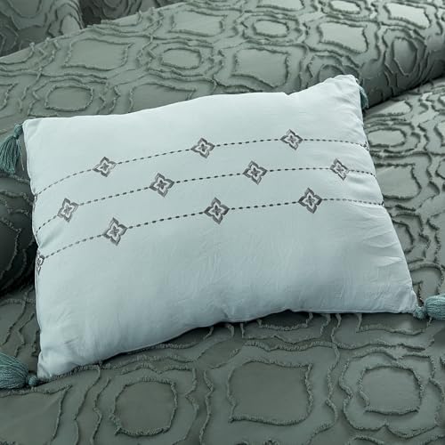 Image of Modern Threads 5-Piece Jacquard Comforter Set, Samson Queen in Ivy Green - Elegant Comforter, 2 Pillow Shams, and 2 Decorative Pillows