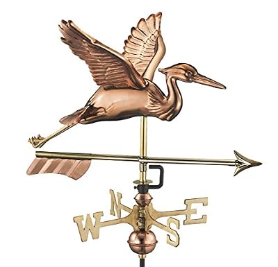 Good Directions Blue Heron with Arrow Cottage Weathervane - Pure Copper with Roof Mount