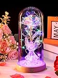 Mothers Day Flower Gifts for Mom Angel Rose USB Rechargeable Light Up Flowers in Glass Dome,Preserved Flowers Grandma Mom Gifts from Daughter Angel Figurines for Anniversary Birthday Mothers Day