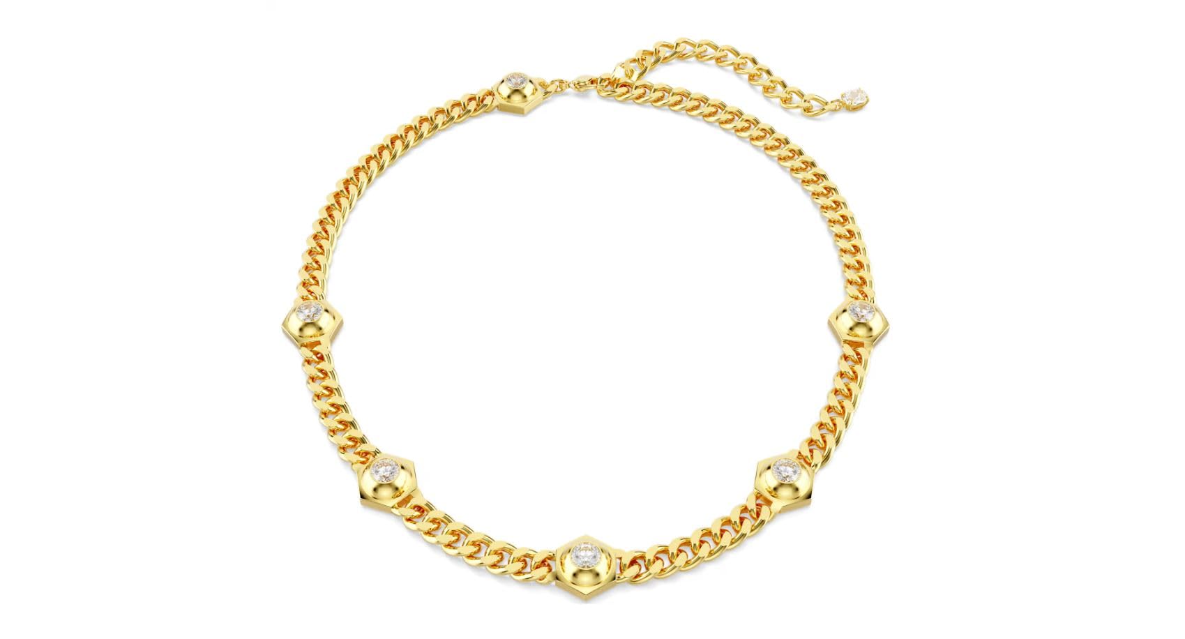 swarovski Numina Necklace for Women | Round-Cut White Zirconia | Gold-Tone Plated | Hexagonal Bezel Setting | Bold Statement Jewellery-picture-3