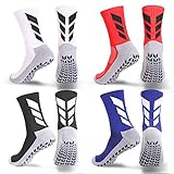 MENDENG Men's Grip Socks - Non Slip Soccer Socks, 4 Pack (Black, White, Blue, Red)