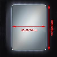 Vista 3 de Espejo de maquillaje rectangular sin marco, espejo de baño LED de tacto inteligente, luz cálida, espejo de pared horizontal/vertical, pantalla