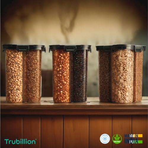 Image of SplitBox 4-Section Kitchen Food Storage Container,2000ml BPA-Free Transparent,Black Lid,Removable Divider,Freezer Safe,Stackable Space,Saving Design,For Pulses,Snacks,Dry Fruits (Black)