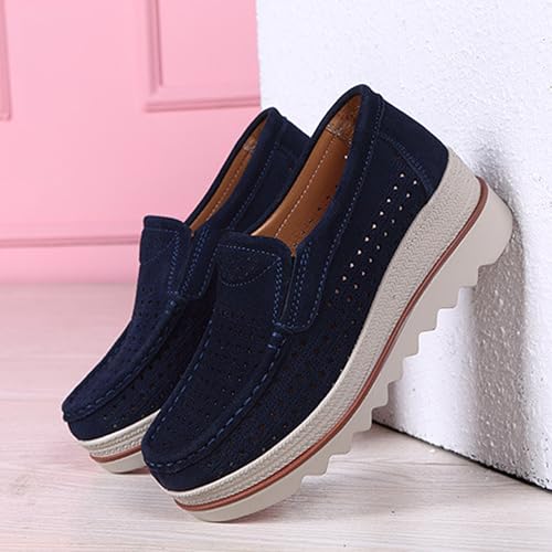 Image of YING LAN Women Slip On Loafers Comfort Suede Moccasins Wide Low Top Shoes