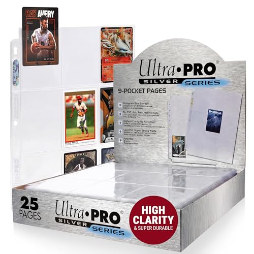 Ultra Pro Card Pages for Binders 9 Pocket Trading Card Binder Pages Silver Series for Trading Cards & Collectibles Archival Safe UV Protection & 3-Ring Binder Compatible 25 Pages Made in USA