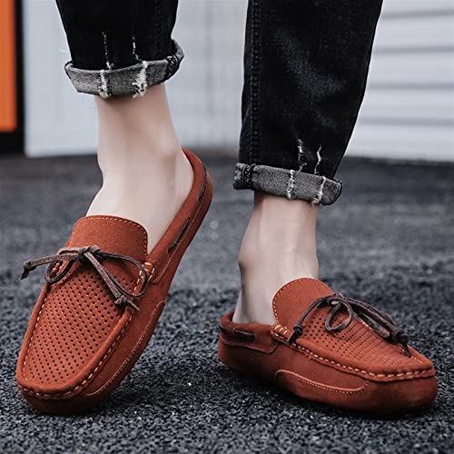 Men's Mens Loafers Shoe Genuine Leather Stitching Details Perforated Breathable Mule Loafer Deck Shoes Anti-Slip Flat Heel Comfortable Flexible(Dark Brick Red,10 M US)4
