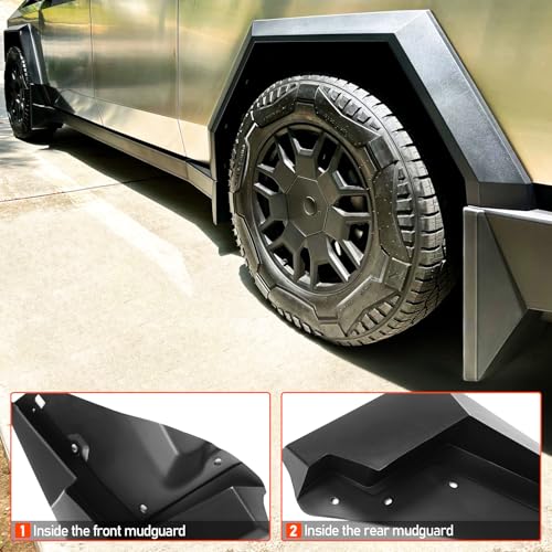 Image of LEPZ Mud Flaps for Tesla Cybertruck Accessories 2024 2023 No Punching Required Front and Rear 4PCS Splash Guards Exterior Accessories for 2024 Cybertruck