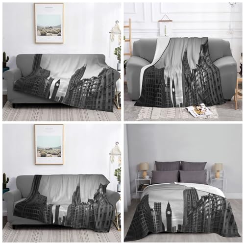 Couverture ultra douce en micro polaire noir et blanc pour canapé et lit 152x127 cm
