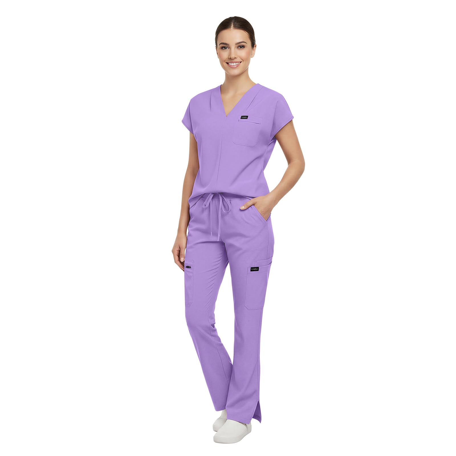 VIAOLI Scrubs for Women - V-Neck Top Cargo Pants Uniform Womens Medical Scrubs Set for Nurses Doctors