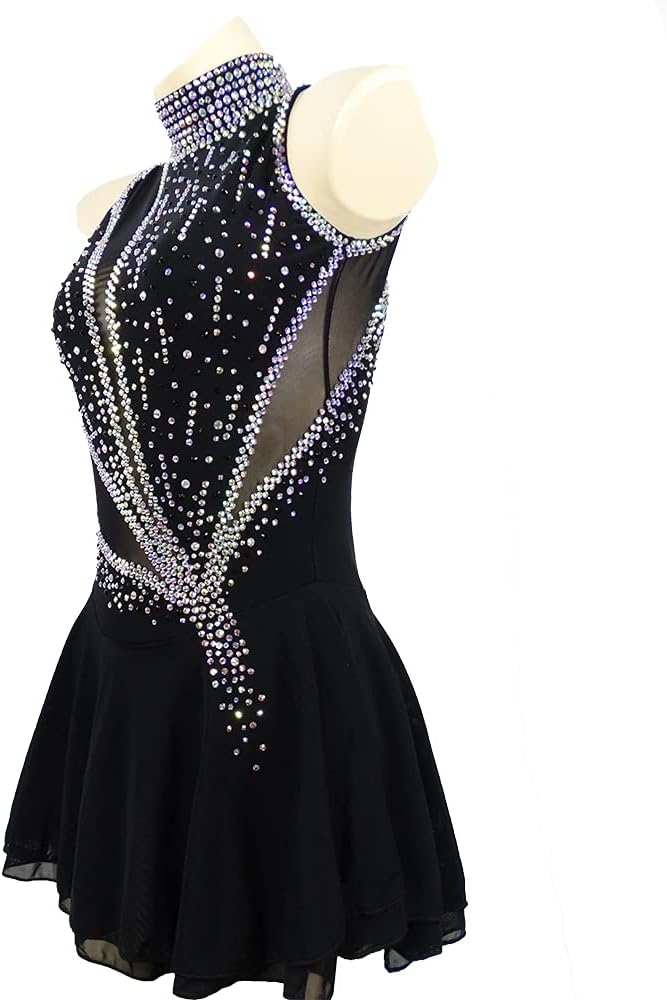 Ice Skating Dress Black Backless Spandex High Elasticity Competition Dancewear