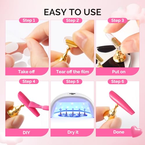 Image of MelodySusie Update Nail Stand for Press Ons, 2 Spotted Cloud Magnetic Bases for Practice Painting Display Practice with Brush Holder and Reusable Double-Sided Tape for Home DIY Salon Supplies