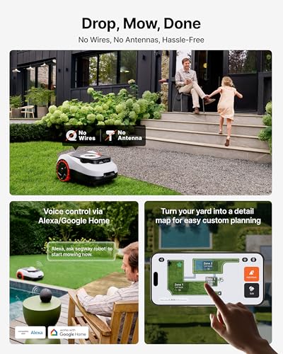 Image of Segway Navimow i215 LiDAR Robot Lawn Mower, Wire Free Robotic Lawn Mower for 0.37 Acre, LiDAR & Vision Dual Fusion, Auto Mapping, Off-Road Wheels for 45% Slopes, Quiet 59 dB(A) Mowing