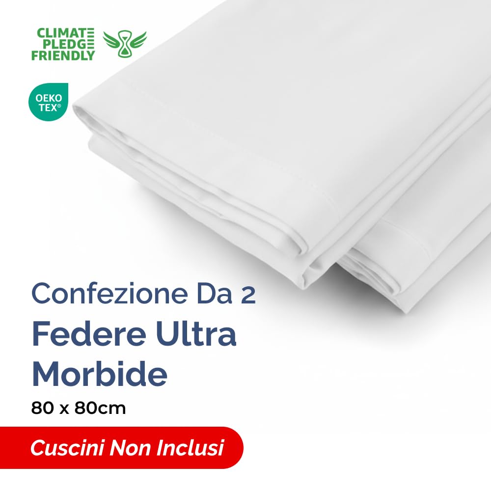 Federa 80x80 Bianco - Set da 2 - Federe in Microfibra di Alta Qualità - Morbide, Confortevoli e Lavabili in Lavatrice - Federa 80x80 per Cuscini, Set 2 Federe Bianco - OEKO-TEX Certificato