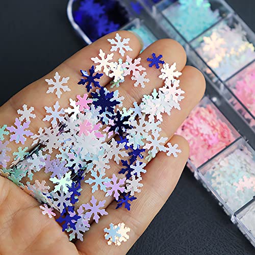 2 Boxes Snowflake Nail Art Glitter Sequins - 3D Holographic Christmas Snowflake Confetti Laser Sparkly Nail Accessories For Acrylic Nails Decorations Diy Christmas Party Nail Art #TOP4
