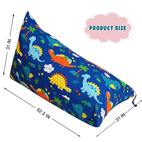 Lolomlo Stuffed Animal Storage Bean Bag Chair Cover, Cotton Blue Dinosaur Plush Toy Storage Stuff And Sit Seat For Kids/Teens/Adults, 52" X 31" Extra Large Triangle Floor Sofa, 200L/52Gal, Cover Only #TOP1