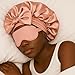 Sosun Beauty Double Layer Blush Pink Satin Sleep Bonnet with Tie Band and Free Matching Sleep Mask