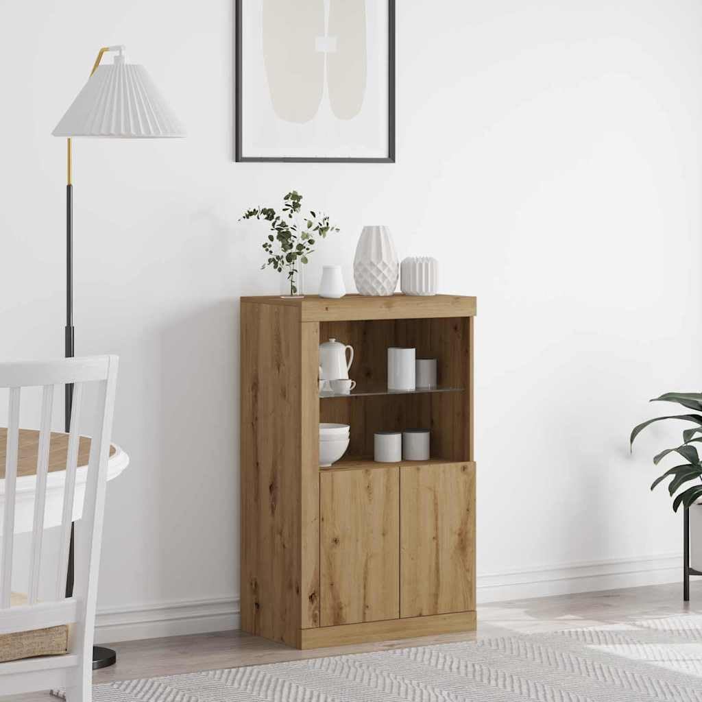 vidaXL Zeitgenössischer Schrank aus massiver Eiche mit Glasregal | Elegantes Design, ideal für Wohnzimmer oder Büro, langlebig, Mattes Finish, nur für drinnen, leicht zu montieren, Holz-
