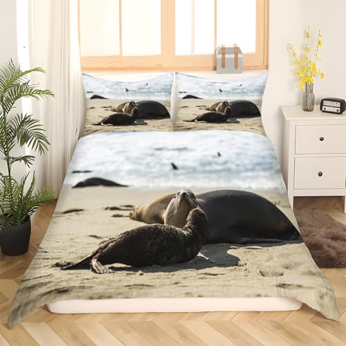 Parure de lit lion de mer 220x240 cm de qualité supérieure en microfibre douce