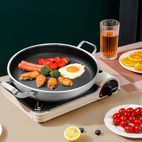 Vinchef 13 Inch Paella Pan, Stainless Steel with Lid, Honeycomb Nonstick Coating, PFOA Free, Oven Safe, Dishwasher Safe, Induction, Gas, Electric Stove Compatible - Thumbnail 6