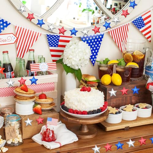 Image of JUNEBRUSHS 4th of July Star Confetti, 300 Pcs fabric Sponge Star Shaped Confetti Red Blue White Stars Table Decor for Independence Day Patriotic Party Decorations