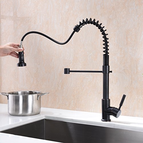 GICASA Commercial Single Handle Kitchen Faucet Oil Rubbed Bronze, Industrial Farmhouse Spring Faucet Pull Down Kitchen Sink Faucet with Pull Out Sprayer
