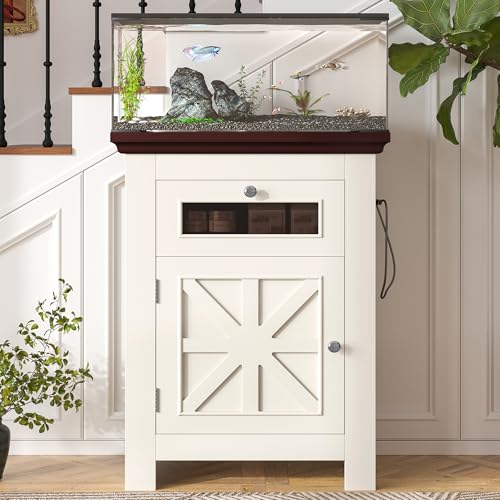 BESTTOONE 10-15 Gallon Fish Tank Stand - Aquarium Stand with Power Outlets | 198LBS Capacity Fish Tank Table with Storage Cabinet & Drawer, Aquarium Table for Reptile Terrarium Stand Beige