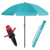 HOMEDEMO Parasol Plage Inclinable avec Revêtement Argenté, UV50+, avec Pieds de Parasol de Plage à hélice à Visser & Housse de Protection, pour Terrasse, Piscine, Marché, 200cm, Turquoise