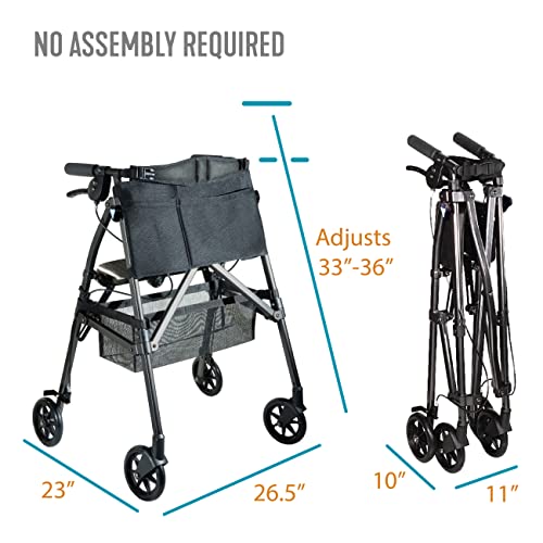 Stander Wonder Rollator Plus, Lightweight Folding Mobility Rolling Walker, EZ Fold-N-Go Rollator for Seniors and Adults, 6-inch Wheels, Locking Brakes, and Padded Seat with Backrest, Cobalt Blue - Thumbnail 2