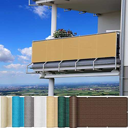 Pantalla de privacidad 50 x 500 cm Bloque UV 95% Pantalla de Privacidad de Balcón con Ataduras de Cables para Balcón Jardín, Caqui
