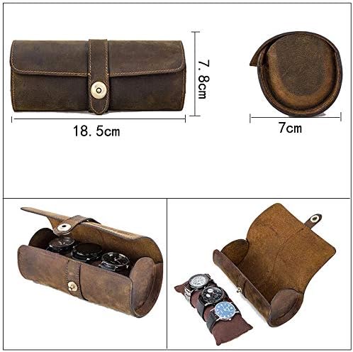 Genuine Leather Travel Watch Case Roll Organizer Classic, Leather 3-Watches Roll Case Display Box, for Watches, Bracelets, Jewelry Storage Case