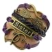 ACUNION™ Handmade Infinity Heart to Heart Sister Owls Charm Friendship Gift Leather Bracelet - Purple