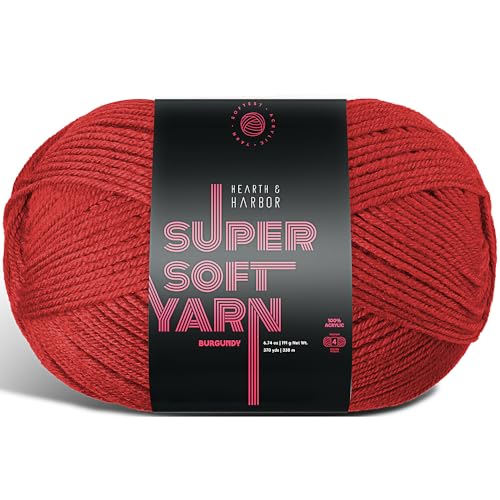 Image of Acrylic Yarn for Crocheting & Knitting - Soft Crochet Yarn for Crocheting, 370 Yards, Perfect for Crafts & Amigurumi, Medium Worsted Weight 4, Burgundy