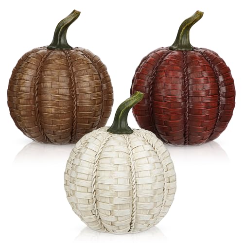 Oairse 6 Inch Large Artificial Pumpkins, 3 Pcs Fall Pumpkin