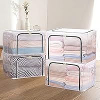 新品未使用 衣類収納 収納ボックス 折りたたみ 丈夫 透明窓 大容量66L 8個 Amazon｜『4個組』収納ボックス 折りたたみ 蓋付き ファスナー付