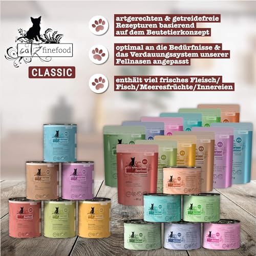 catz finefood N° 3 Geflügel Feinkost Katzenfutter nass, verfeinert mit Preiselbeeren & Löwenzahn, 6 x 400g Dosen