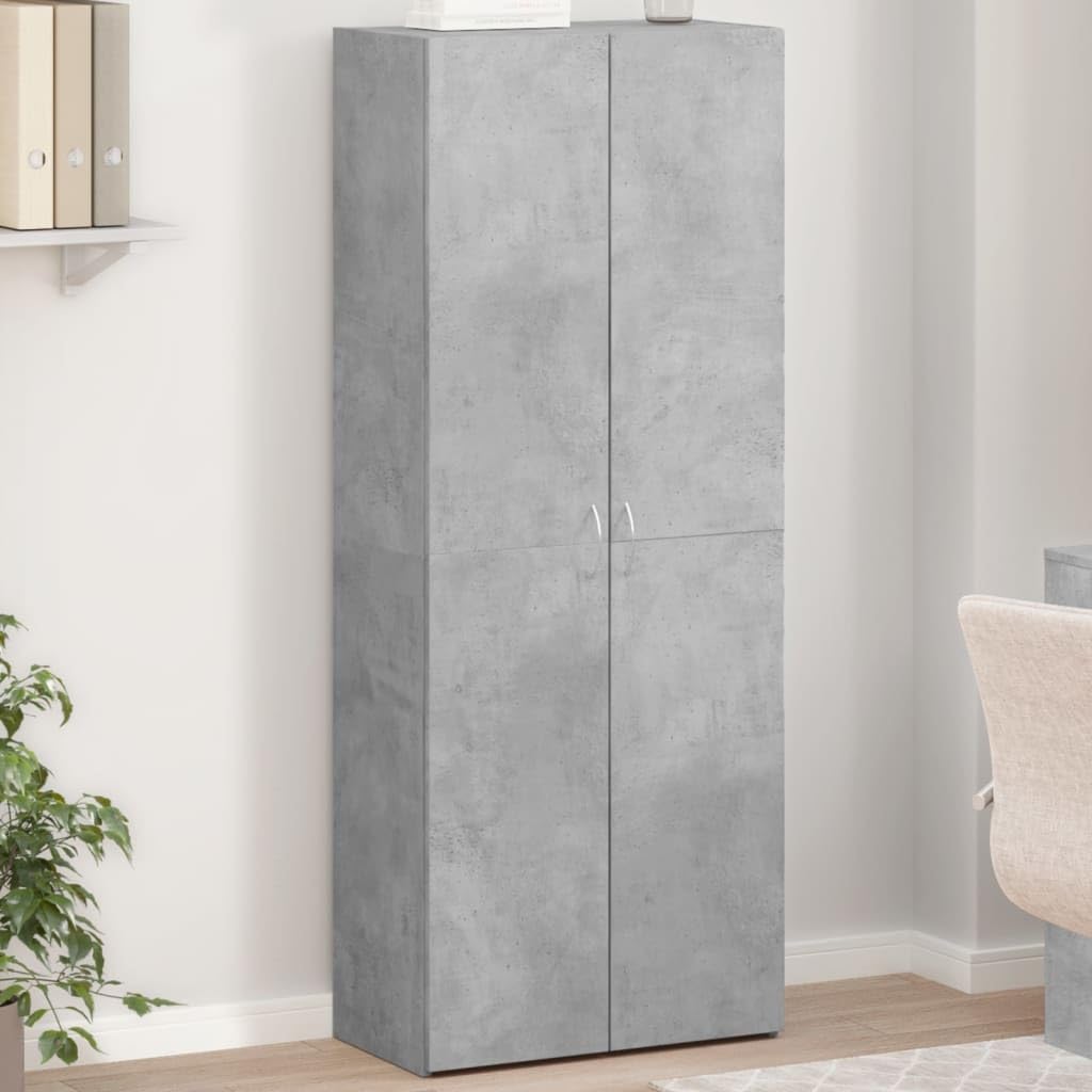 Armadietto in legno grigio cemento, 60 x 32 x 153 cm, con 4 scomparti, chiudibile, per ufficio, casa, studio, documenti, cartelle, cartelle sospese, durevole e stabile