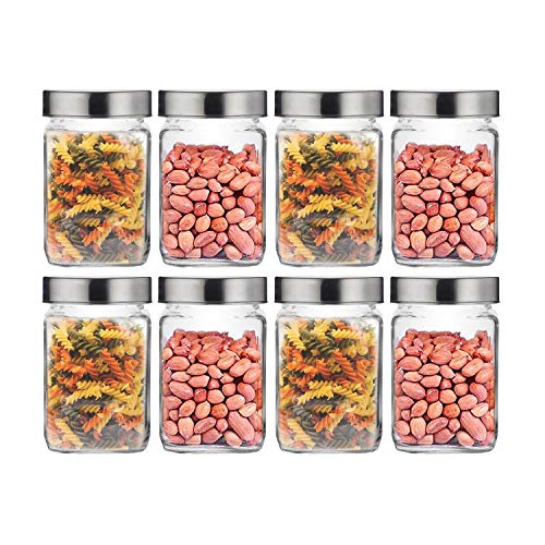 Image of Croco Silver Steel Transparent Clear L Lid Square Cube Glass Jars (Cubical Set of 12, 800 ml)