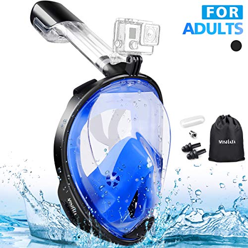 MOSFiATA Full Face Snorkeling Mask, Snorkel Mask 180° Seaview for Adults and Kids, Easy Breathing Snorkeling Masks, Anti-Fog Anti-Leak Safety Diving Mask with Detachable Action Camera Mount
