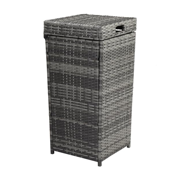 27 Gallon Outdoor Wicker Trash Bin, Rattan Patio Waste Basket with Lid, Rattan Garbage Container Patio Trash Can for Poolside Backyard Kitchen, Gray Gradient