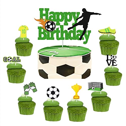 HJHL Fußball-Cupcake-Topper,Fußball Geburtstagstorte Dekoration, Fußball-Party Dekoration,Sport-Kuchendekoration,Fußball cake Toppern,Kinder Jungen Fußball Kuchendekoration Cover
